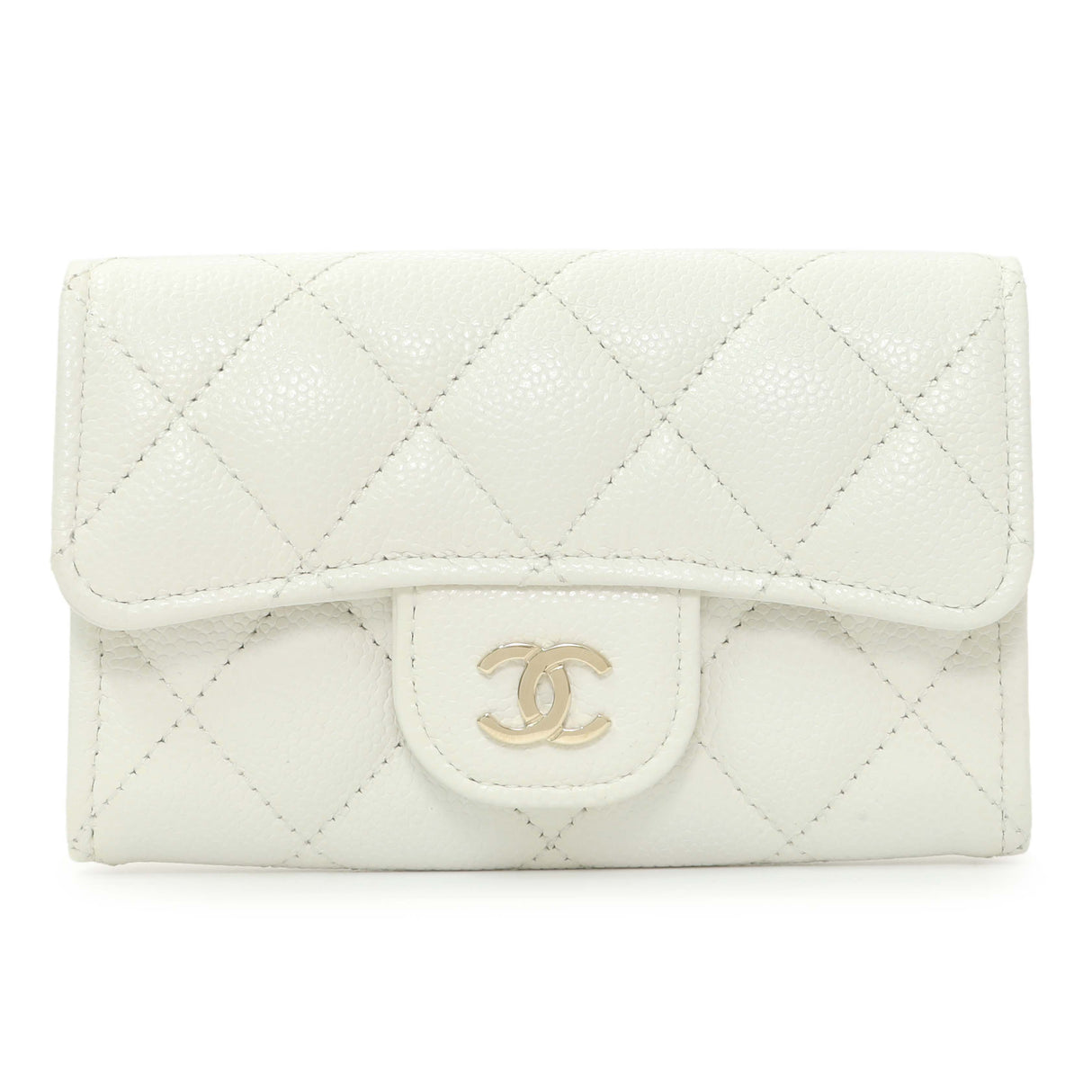 Chanel White Quilted Caviar Flap Card Holder Accessories Chanel