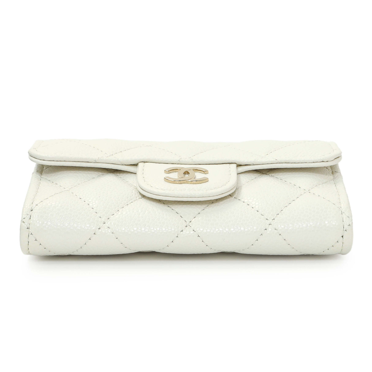 Chanel White Quilted Caviar Flap Card Holder Accessories Chanel