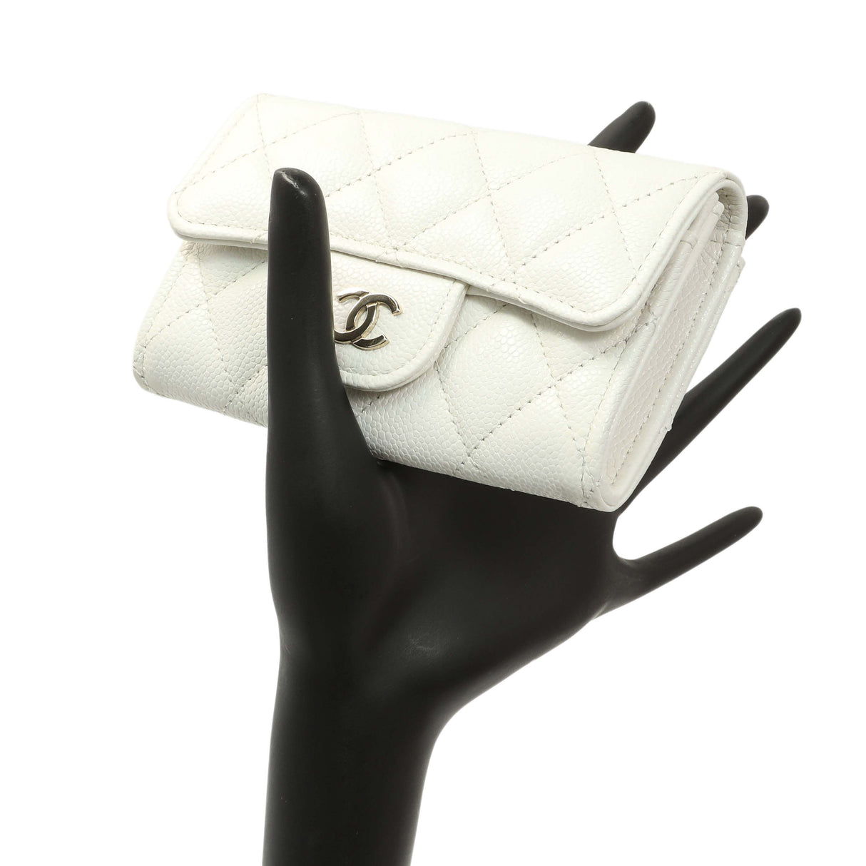 Chanel White Quilted Caviar Flap Card Holder Accessories Chanel