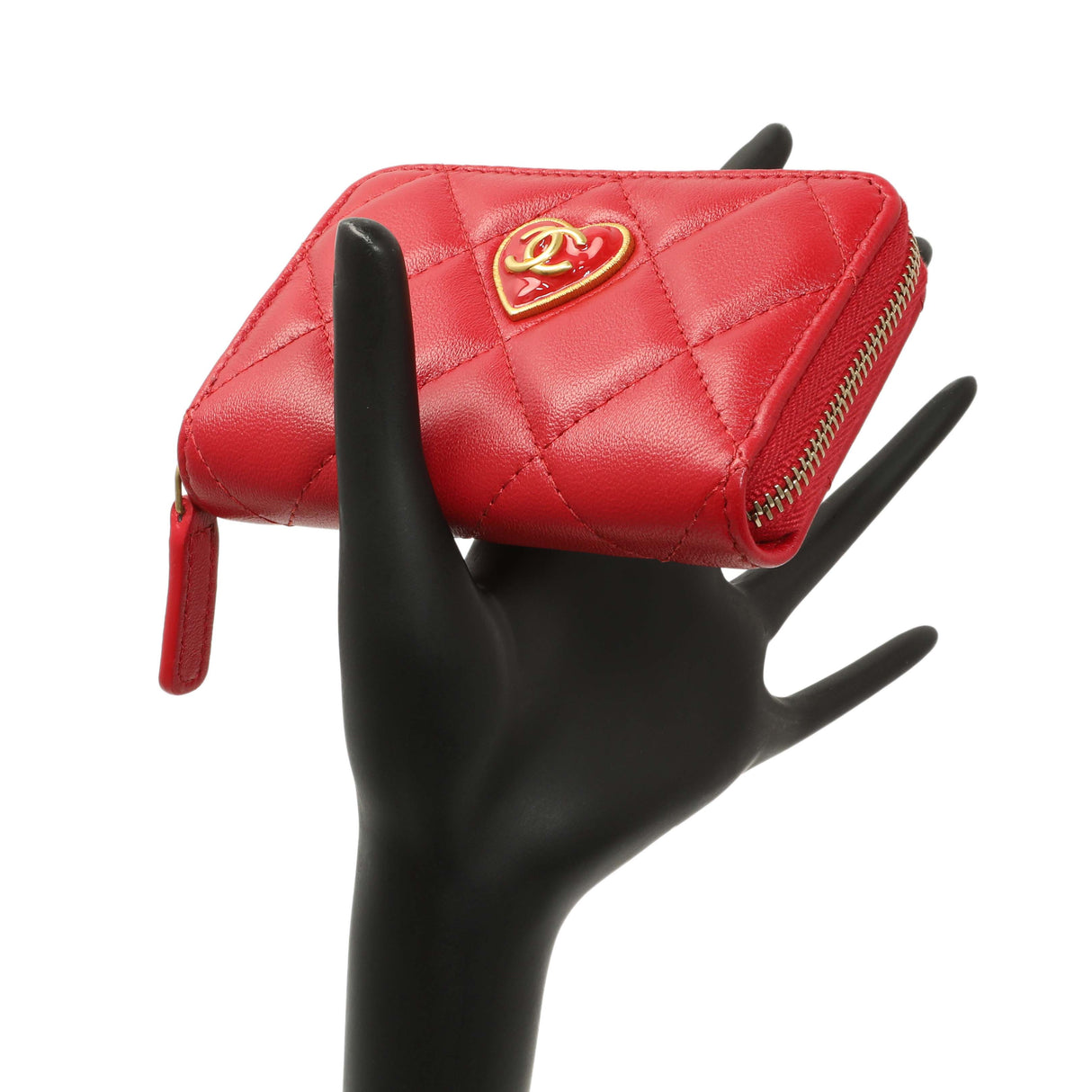 Chanel Red Lambskin Coco Love Zip Coin Purse Accessories Chanel