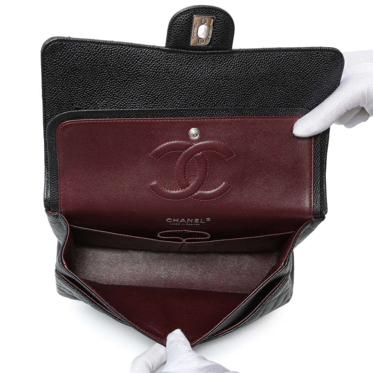 Chanel Black Quilted Caviar Medium Double Flap Handbags Chanel