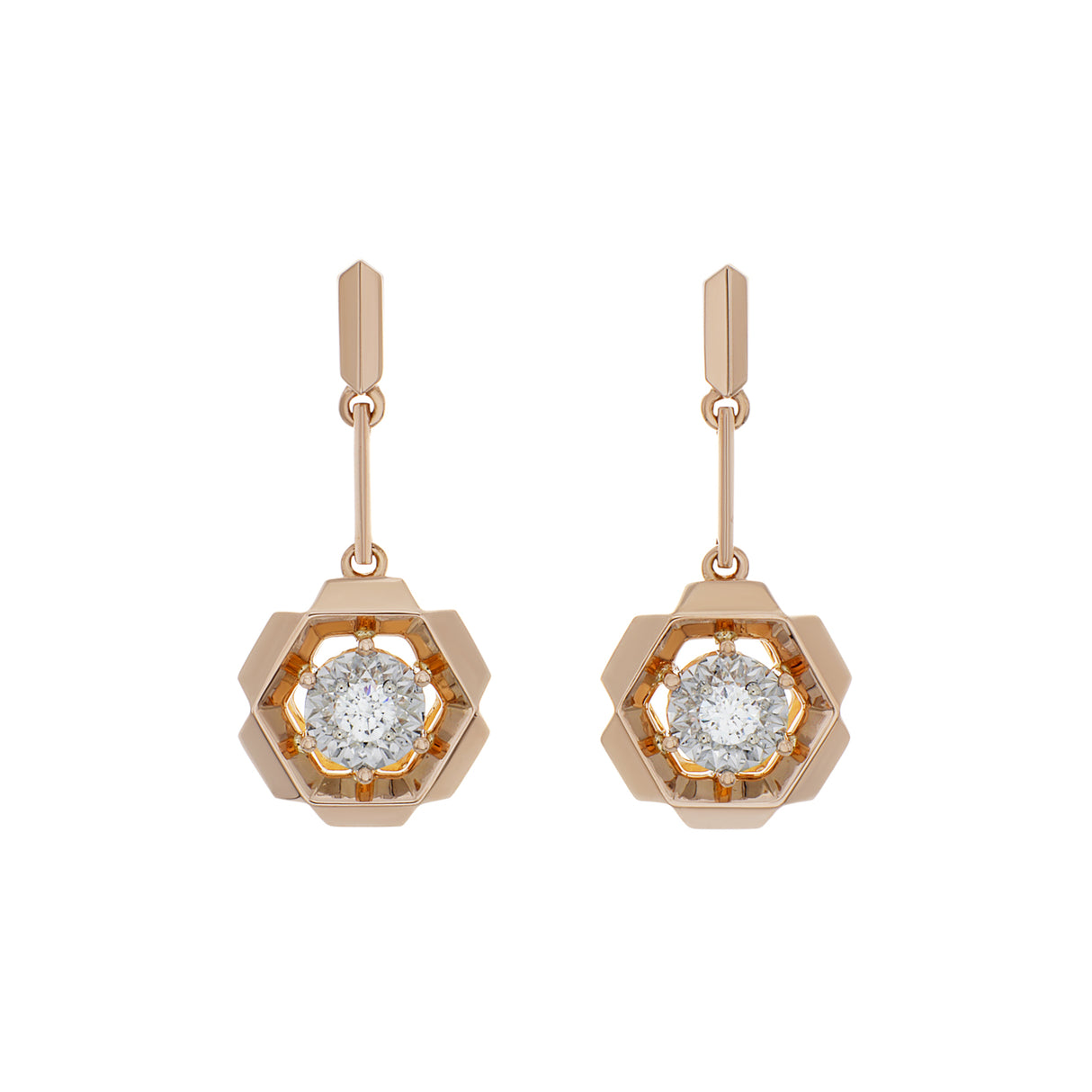 18K Rose Gold Diamond Drop Earrings Fine Jewellery Modaselle
