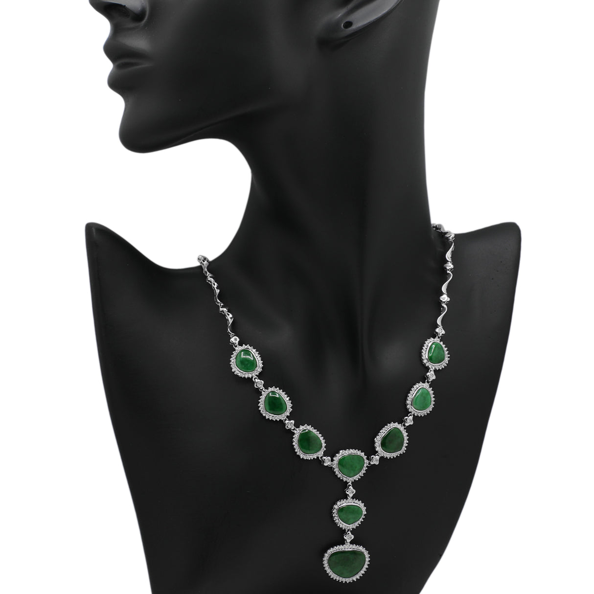 14K White Gold Jadeite Lavaliere Necklace Fine Jewellery Modaselle