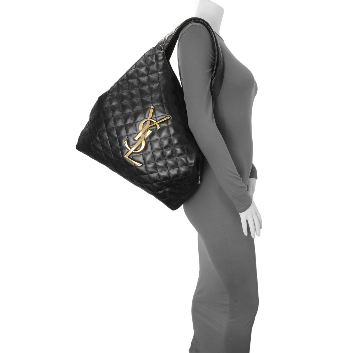 Saint Laurent Black Lambskin Quilted Maxi Icare Shopping Tote Handbags Saint Laurent