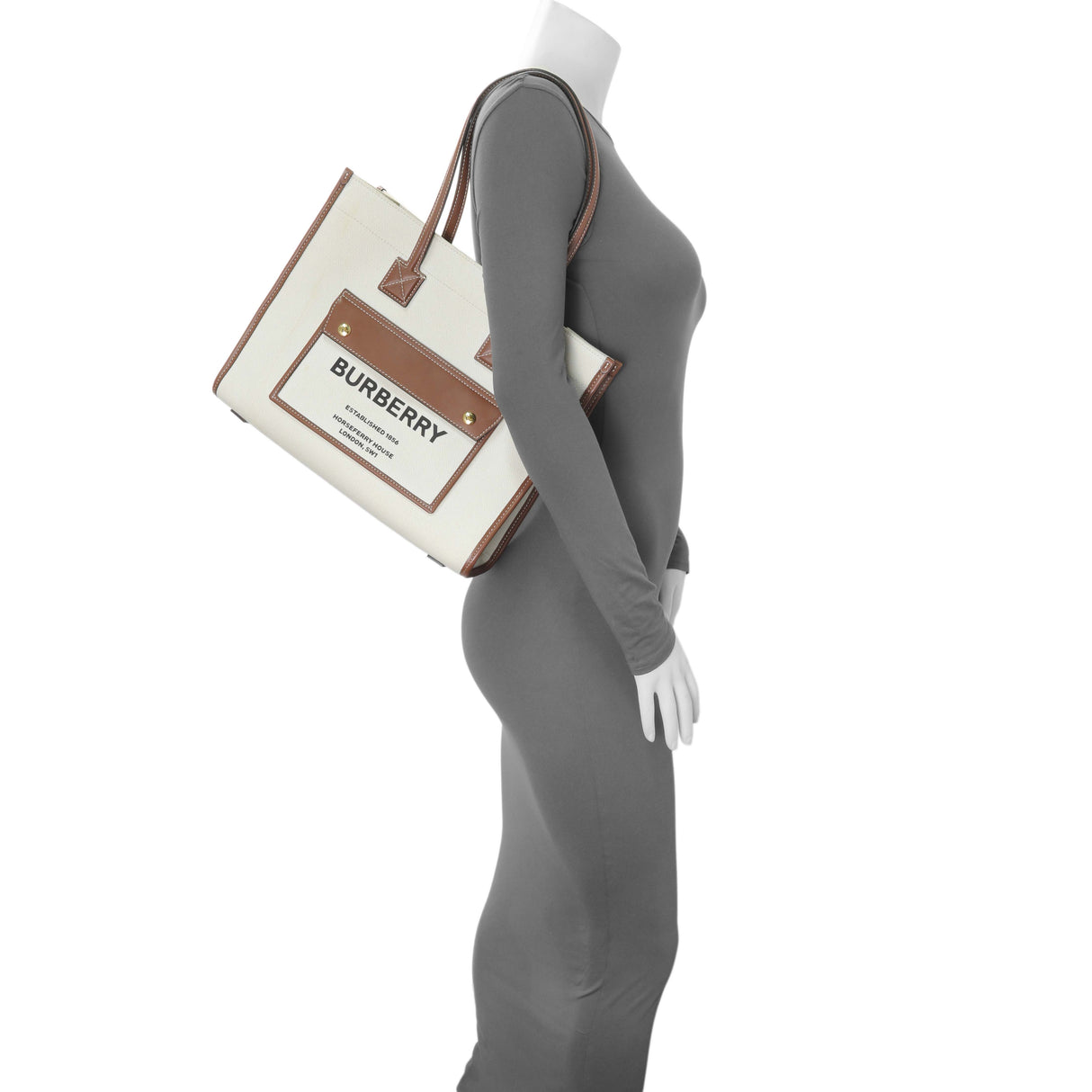 Burberry Canvas Smooth Calfskin Freya Tote Handbags Burberry