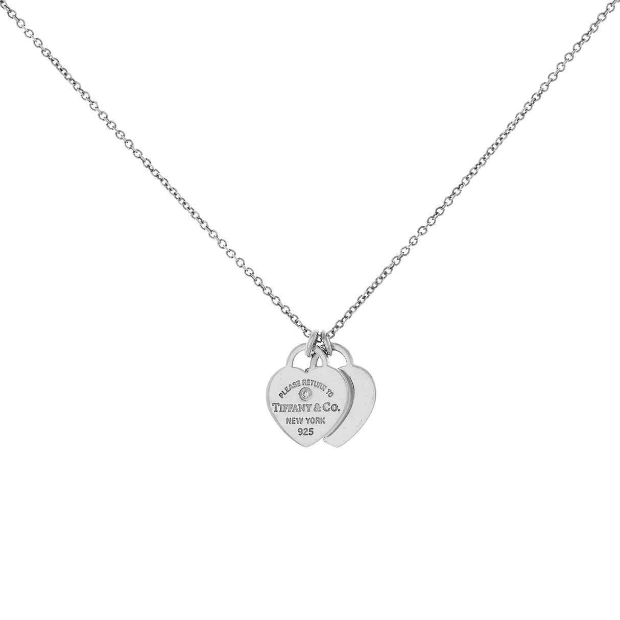 Tiffany & Co. Sterling Silver Diamond Mini Return to Tiffany Double Heart Necklace Accessories Tiffany and Co
