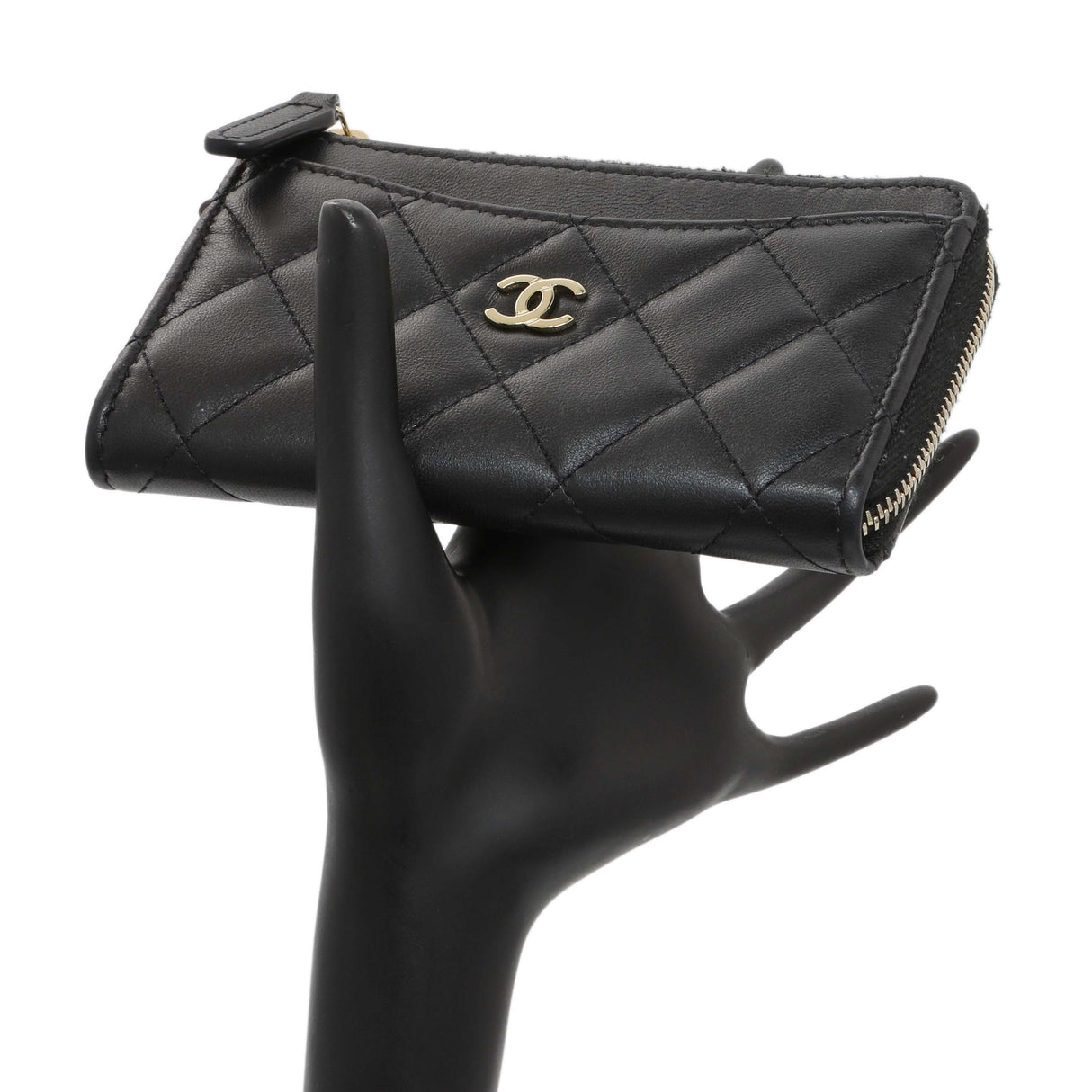 Chanel Black Quilted Lambskin CC Zip Around Card Holder Accessories Chanel