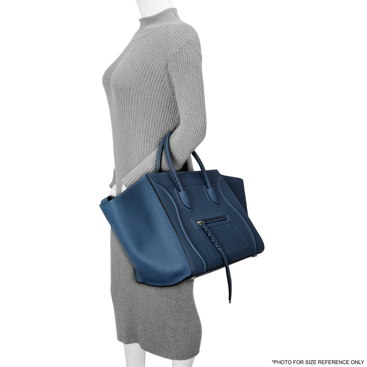 Celine Blue Grained Calfskin Medium Phantom Luggage Handbags Celine