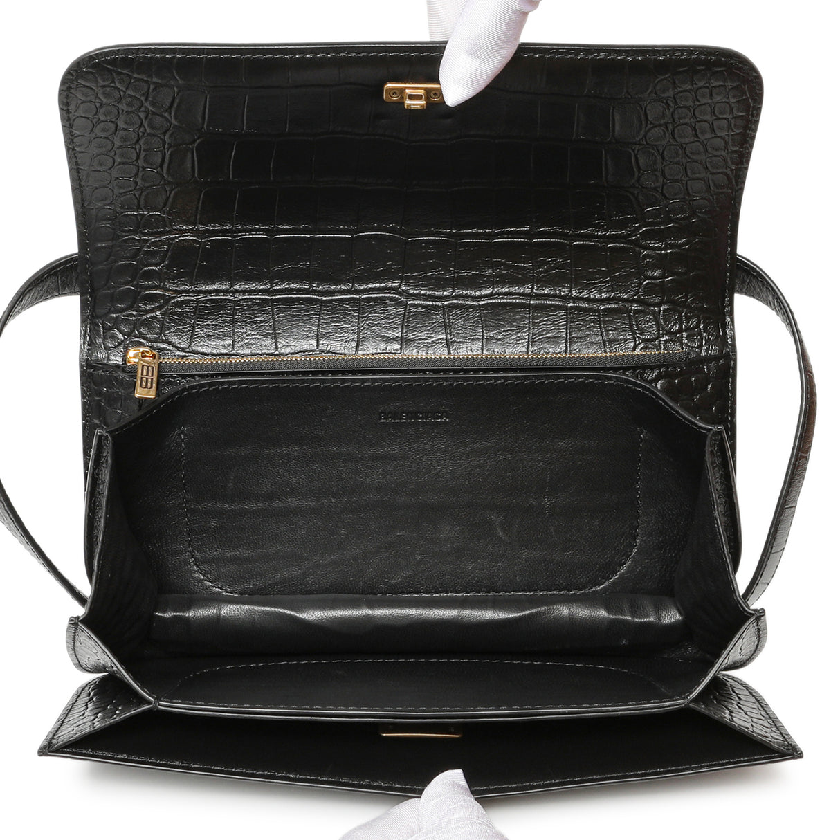 Balenciaga Black Crocodile Embossed Small Gossip Bag Handbags Balenciaga