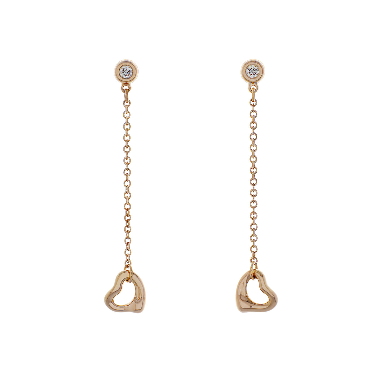 Tiffany & Co. 18K Rose Gold Diamonds by the Yard Open Heart Earrings Designer Jewellery Tiffany and Co