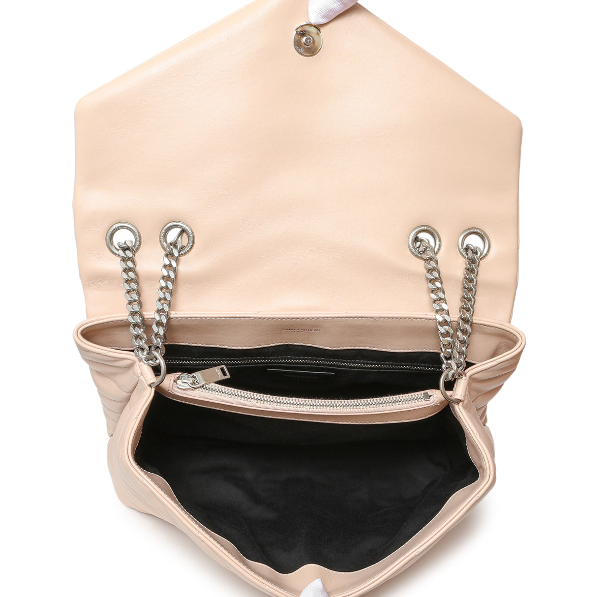 Saint Laurent Beige Calfskin Y Quilted Monogram Medium Loulou Chain Satchel Handbags Saint Laurent