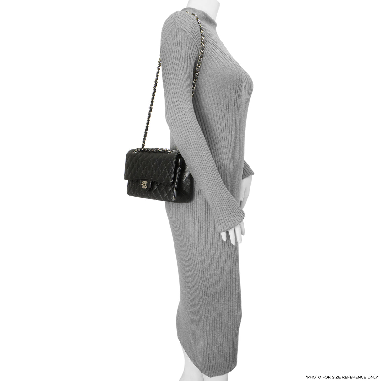 Chanel Black Quilted Caviar Medium Classic Double Flap Handbags Chanel