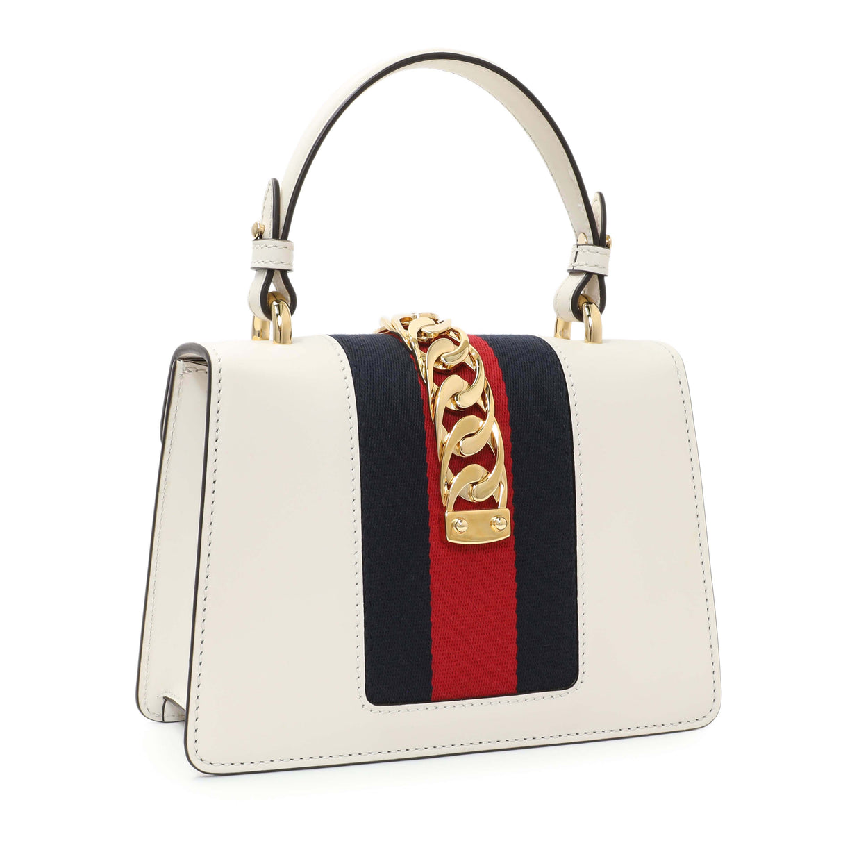 Gucci White Calfskin Mini Sylvie Top Handle Bag Handbags Gucci