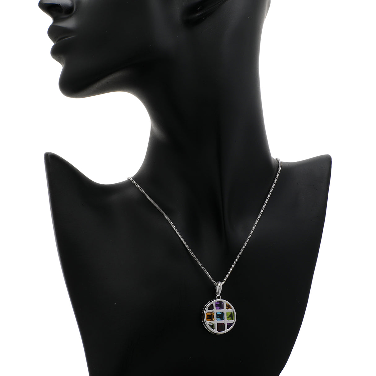 14K White Gold Multi-Gemstone Geometric Pendant Fine Jewellery Modaselle