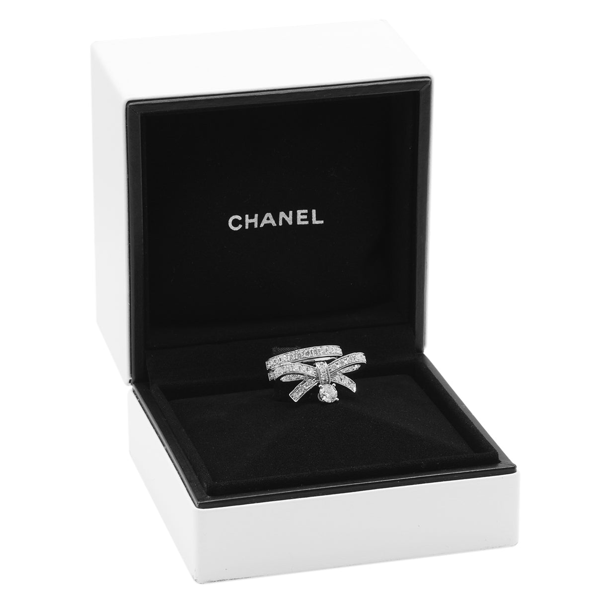 Chanel 18K White Gold Diamond Ruban Ring Designer Jewellery Chanel