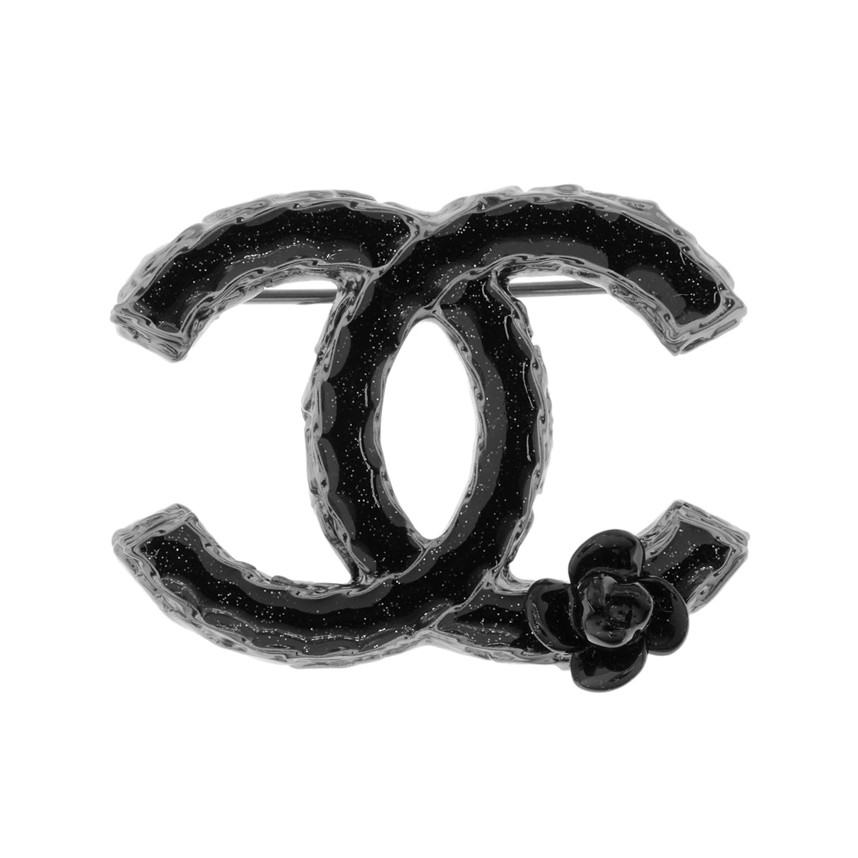Chanel Black Enamel CC Camelia Brooch Accessories Chanel