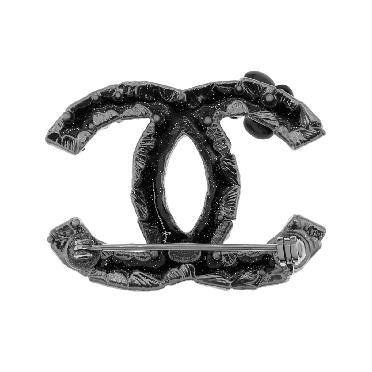 Chanel Black Enamel CC Camelia Brooch Accessories Chanel