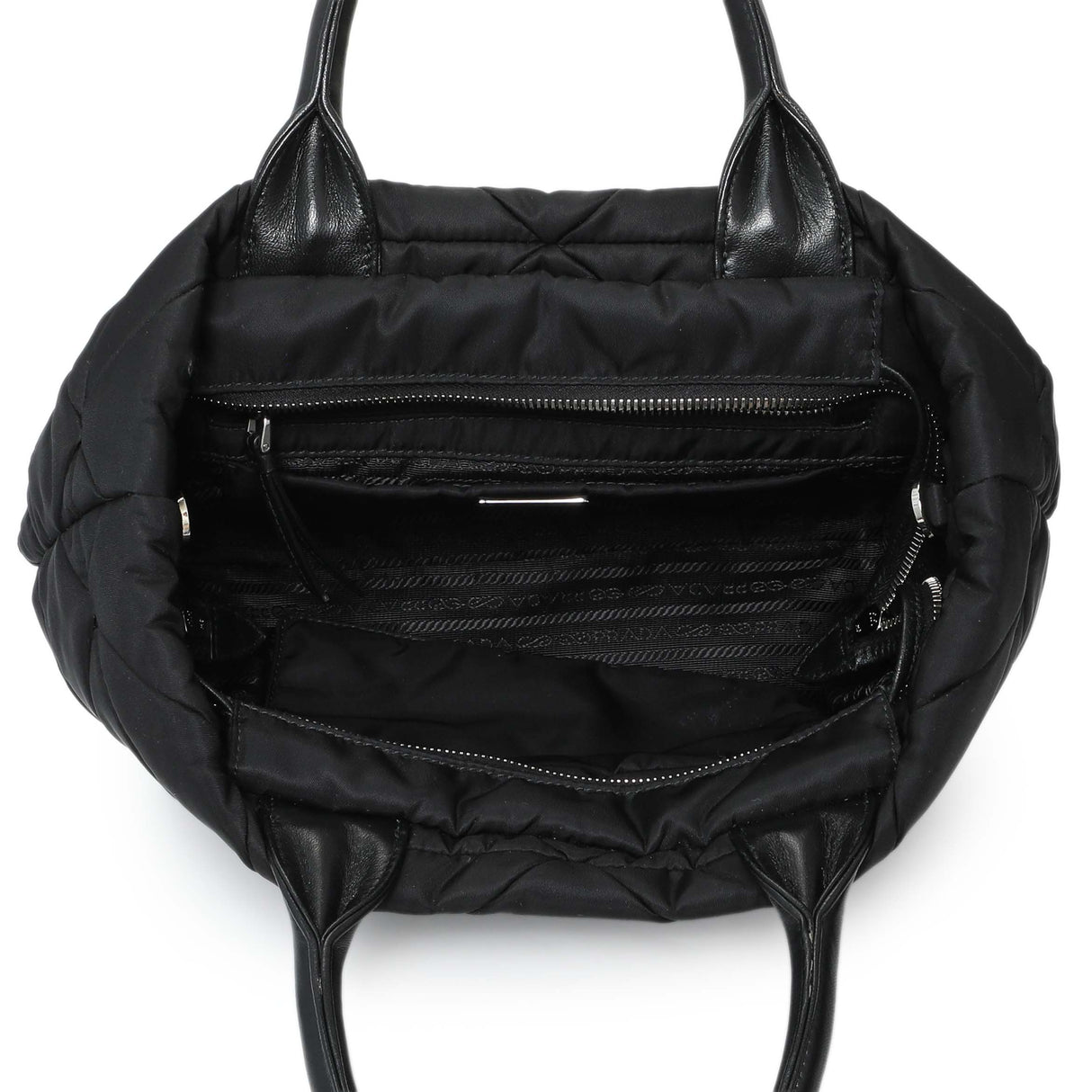 Prada Black Re-Nylon Padded Double Handled Zip Tote Handbags Prada