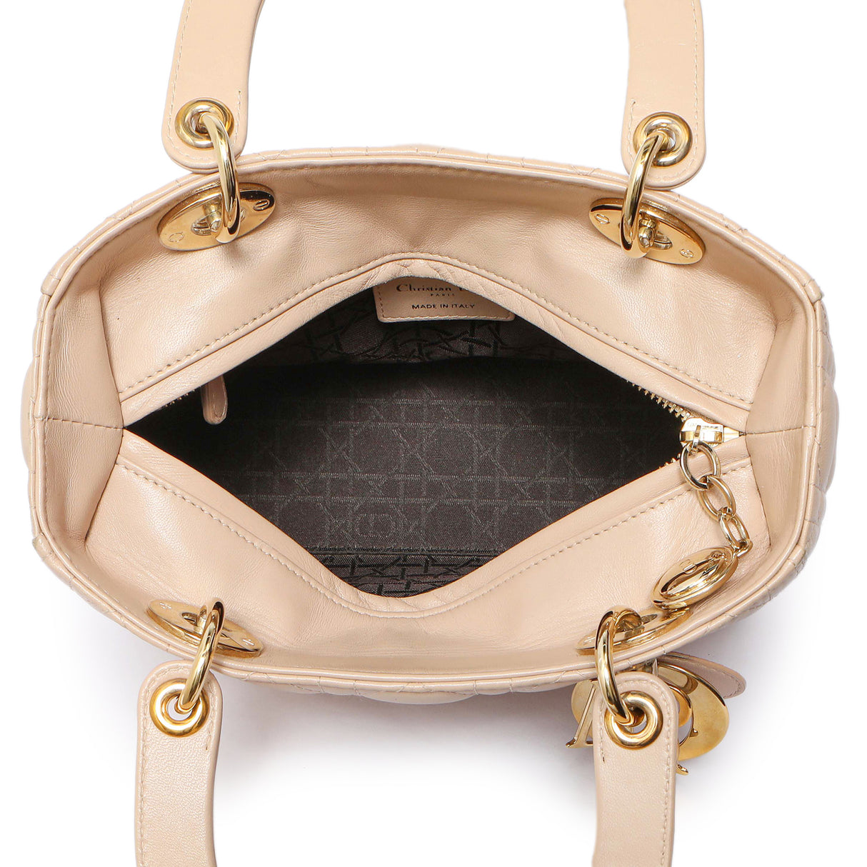 Christian Dior Nude Lambskin Cannage Medium Lady Dior Handbags Christian Dior