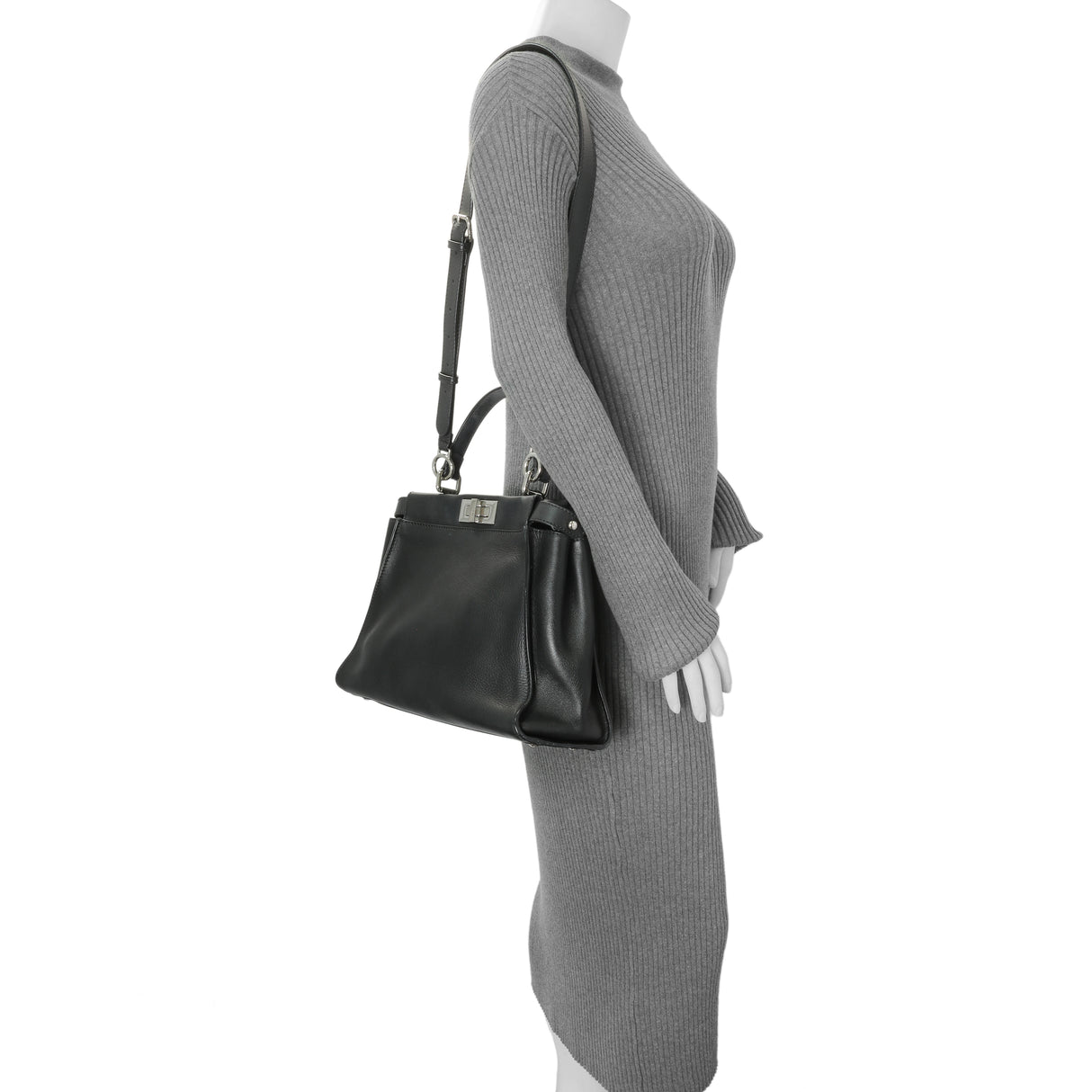 Fendi Black Vitello Seta Snakeskin Crocodile Monster Eyes Medium Peekaboo Iconic Satchel Handbags Fendi