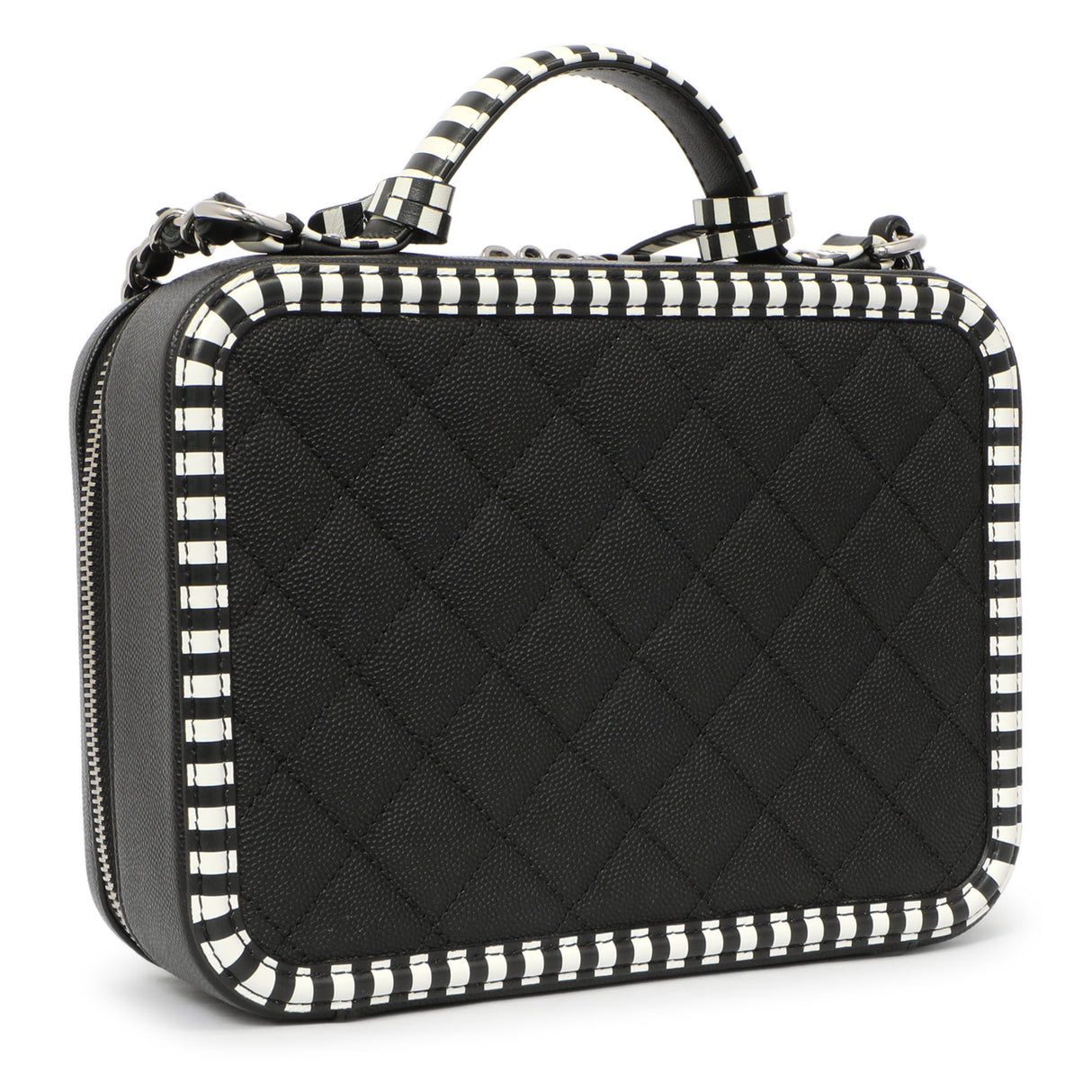 Chanel Black Quilted Caviar Striped Medium CC Filigree Vanity Case Handbags Chanel