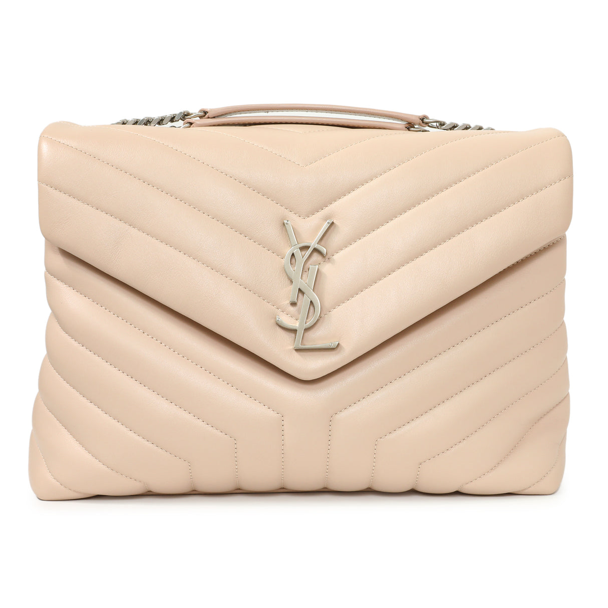 Saint Laurent Beige Calfskin Y Quilted Monogram Medium Loulou Chain Satchel Handbags Saint Laurent