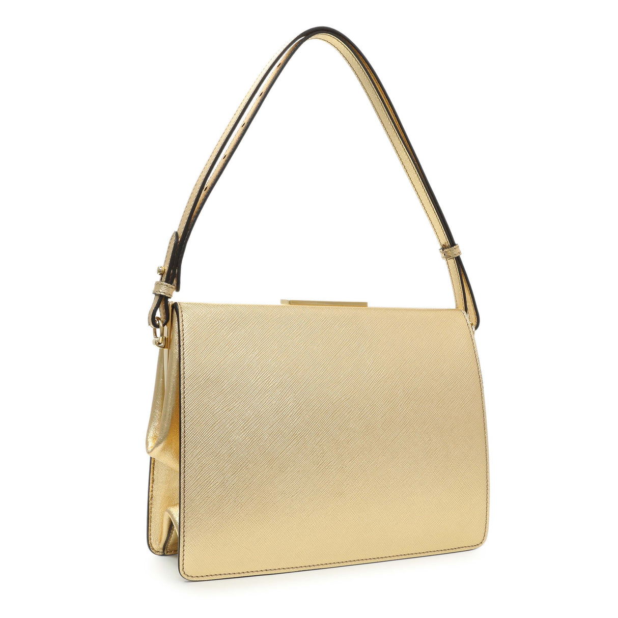 Prada Gold Saffiano Frame Shoulder Bag