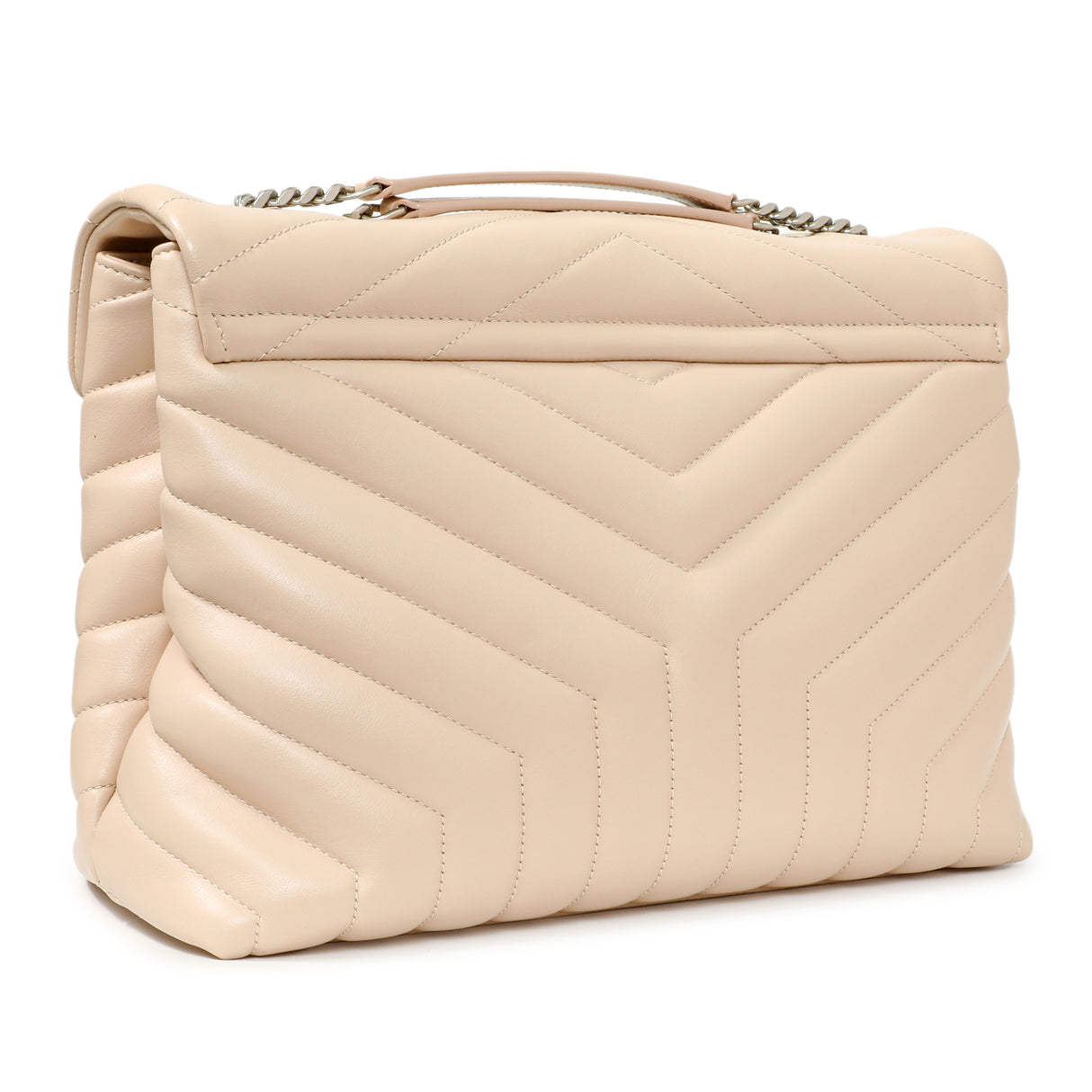 Saint Laurent Beige Calfskin Y Quilted Monogram Medium Loulou Chain Satchel Handbags Saint Laurent