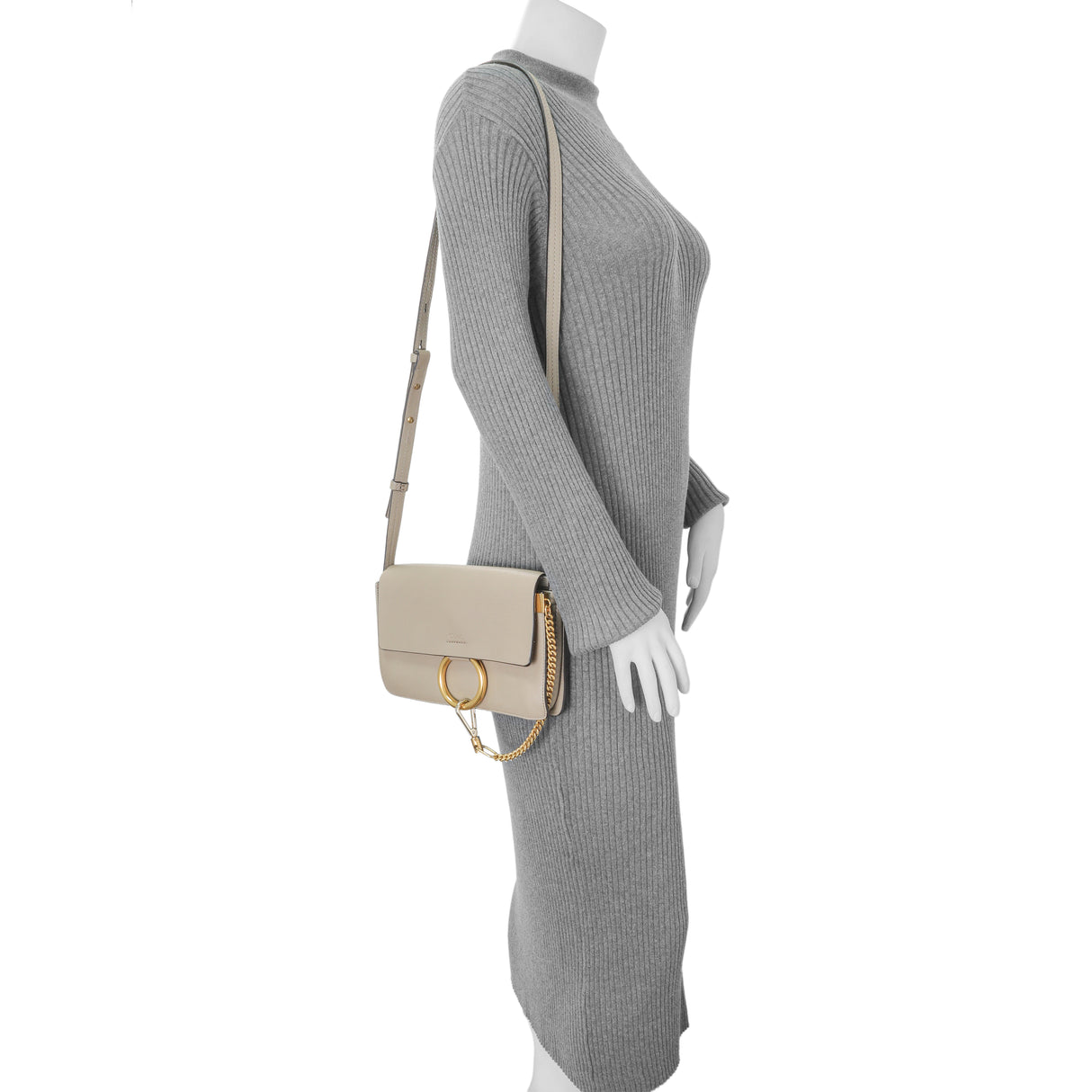 Chloe Motty Grey Grained Calfskin Small Faye Shoulder Bag Handbags Chloe