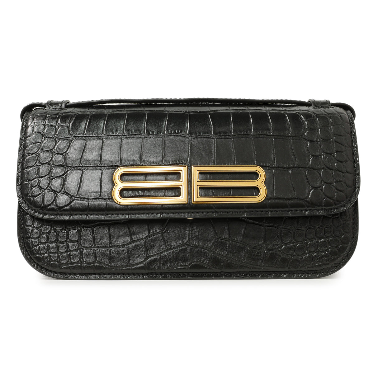 Balenciaga Black Crocodile Embossed Small Gossip Bag Handbags Balenciaga