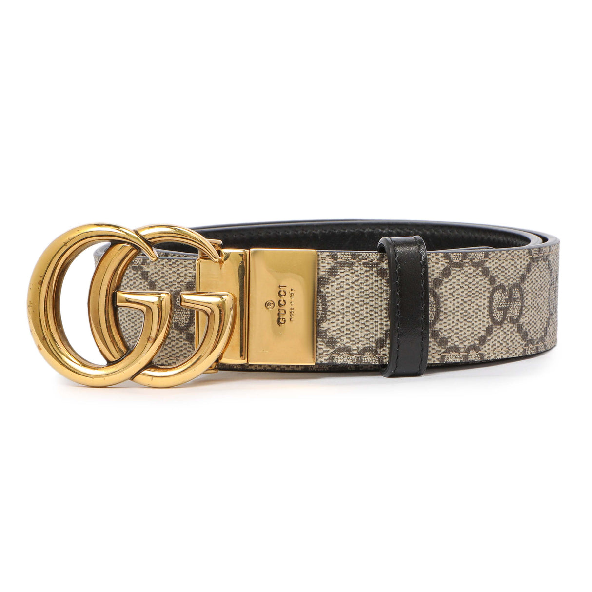 Gucci GG Supreme Monogram Plutone Calfskin Double G Reversible 30mm Belt Gucci