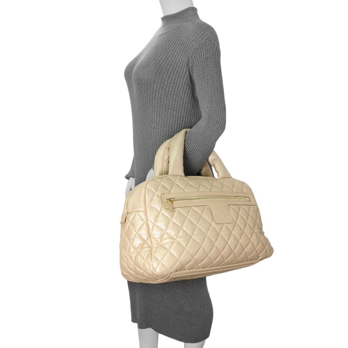 Chanel Light Gold Quilted Lambskin Coco Cocoon Bowler Handbags Chanel