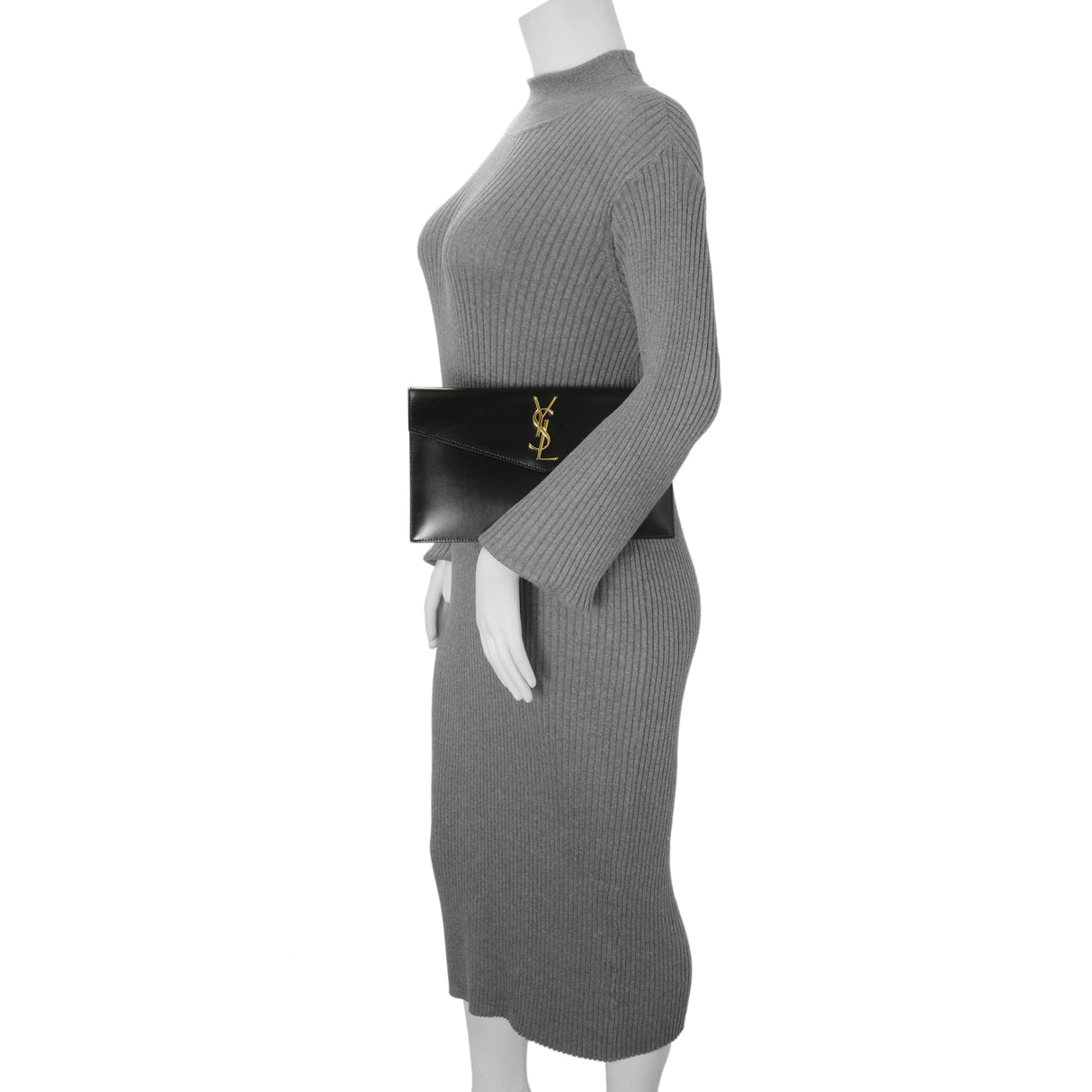 Saint Laurent Black Smooth Shiny Calfskin Monogram Uptown Pouch Handbags Saint Laurent