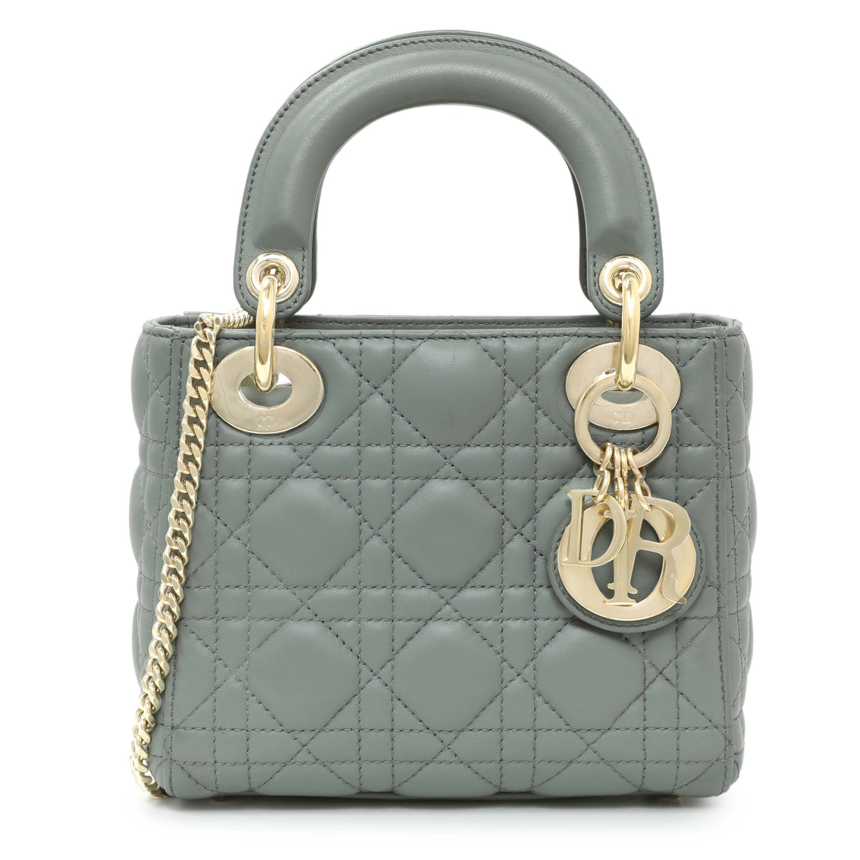 Christian Dior Grey Lambskin Cannage Mini Lady Dior
