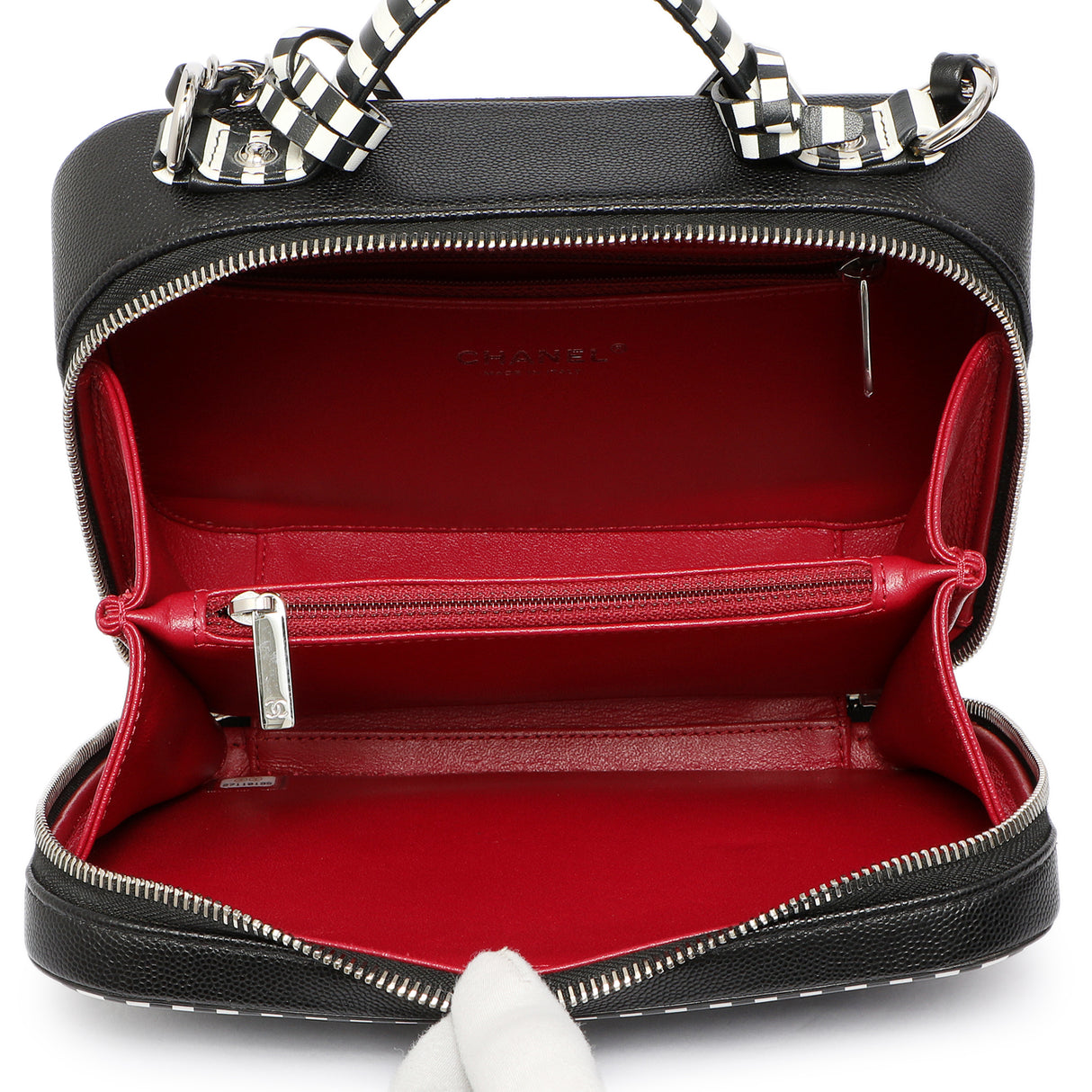 Chanel Black Quilted Caviar Striped Medium CC Filigree Vanity Case Handbags Chanel