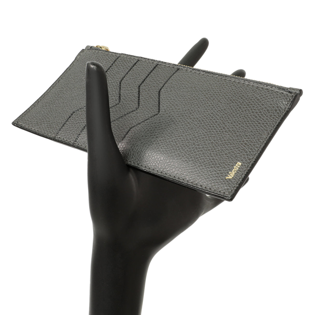 Valextra Grey Calfskin Card Holder With Zip Accessories Valexta