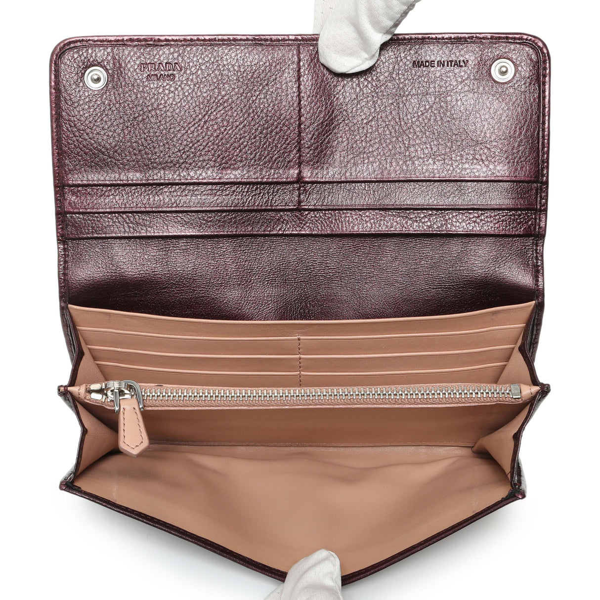 Prada Burgundy Nappa Mordore Stripes Continental Wallet Accessories Prada