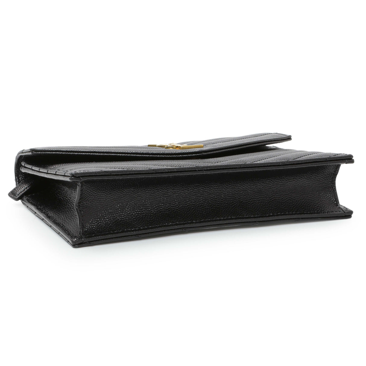 Saint Laurent Black Grain De Poudre Matelasse Chevron Monogram Envelope Chain Wallet
