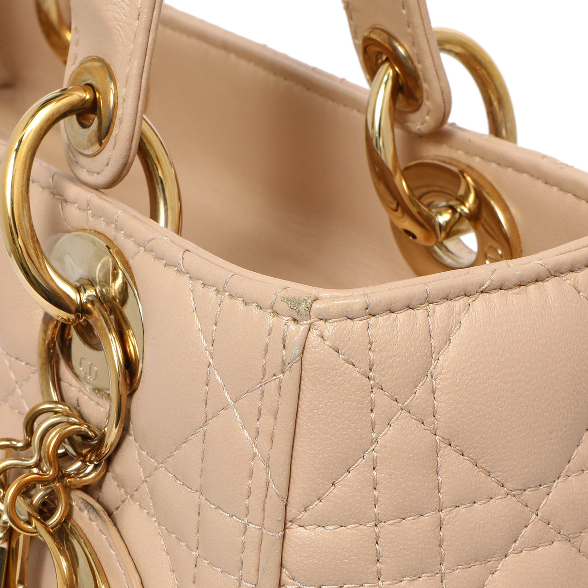 Christian Dior Nude Lambskin Cannage Medium Lady Dior Handbags Christian Dior