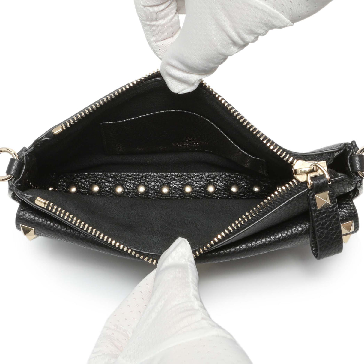 Valentino Black Grainy Calfskin Rockstud Chain Crossbody Bag Handbags Valentino