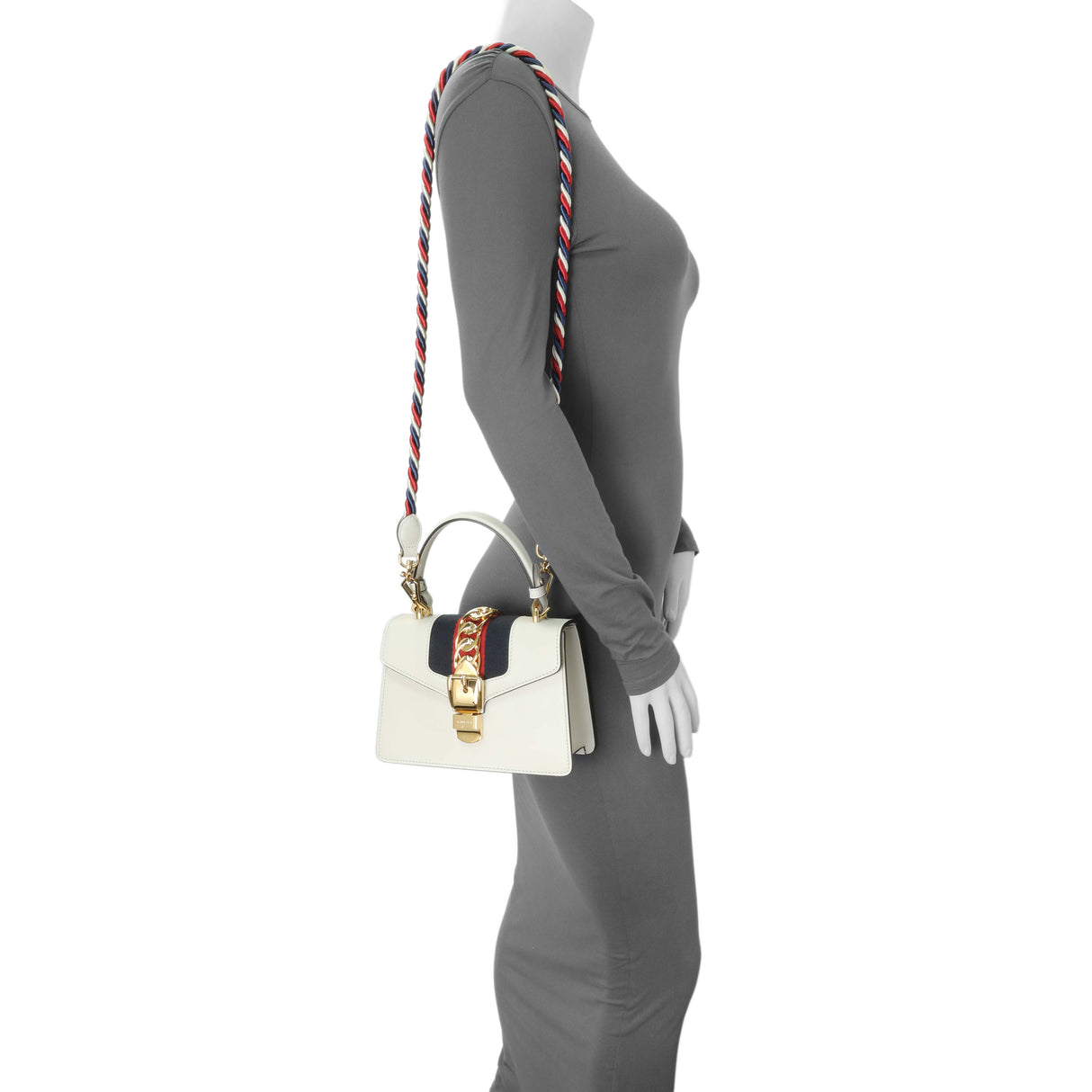 Gucci White Calfskin Mini Sylvie Top Handle Bag Handbags Gucci