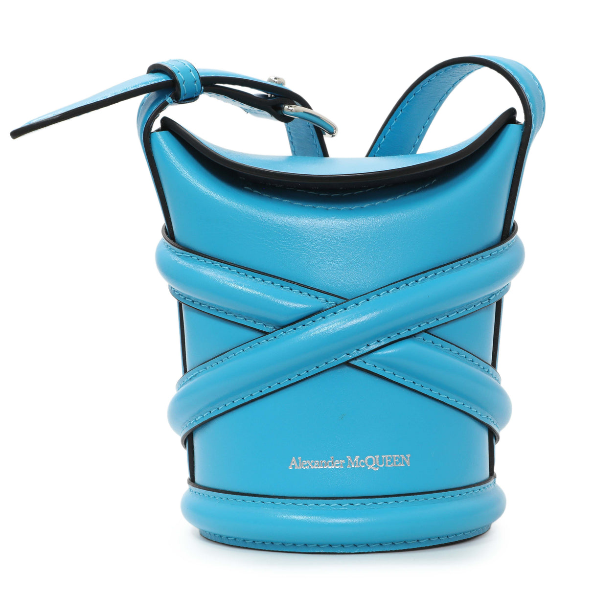 Alexander McQueen Blue Calfskin Mini Curve Bucket Bag Handbags Alexander McQueen