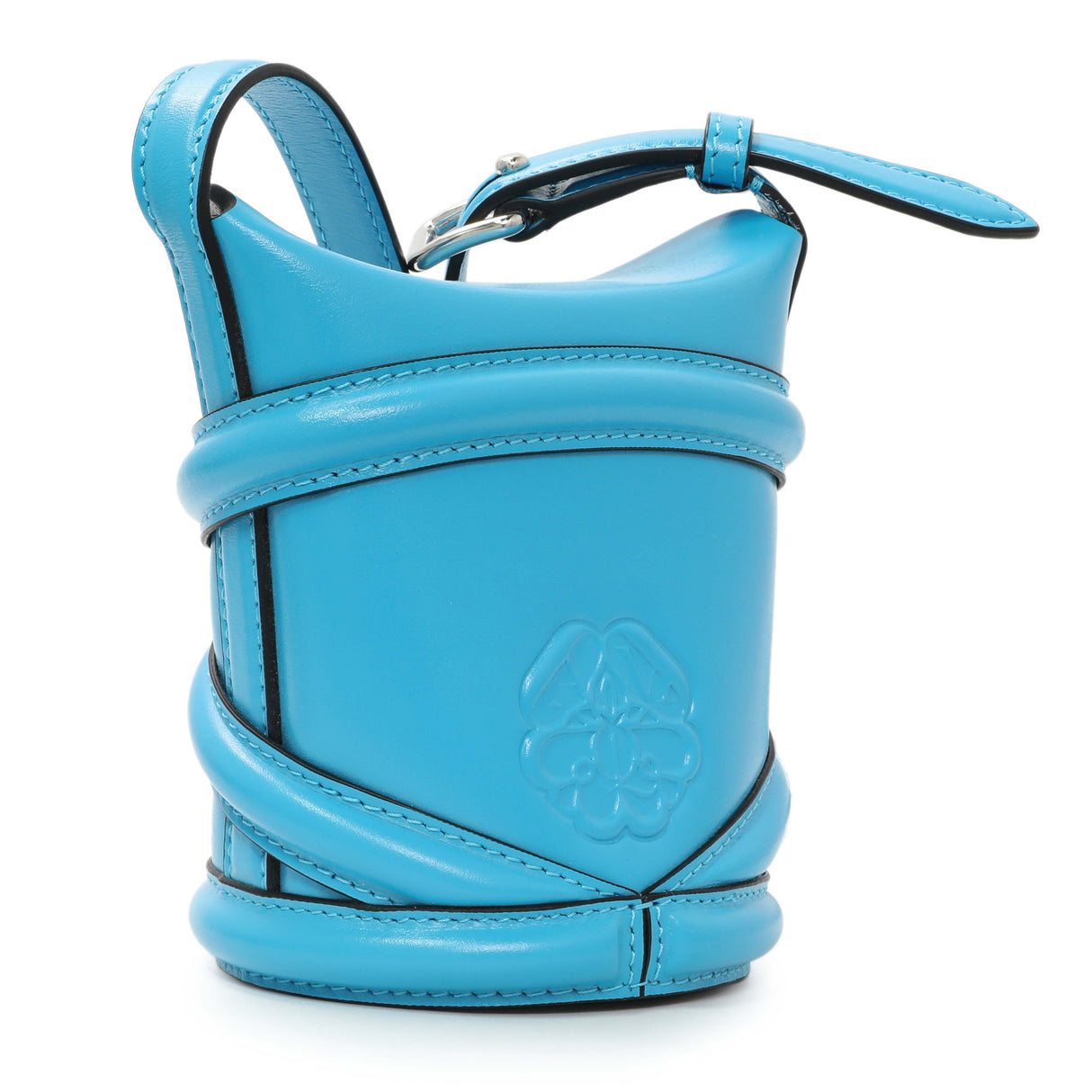Alexander McQueen Blue Calfskin Mini Curve Bucket Bag Handbags Alexander McQueen