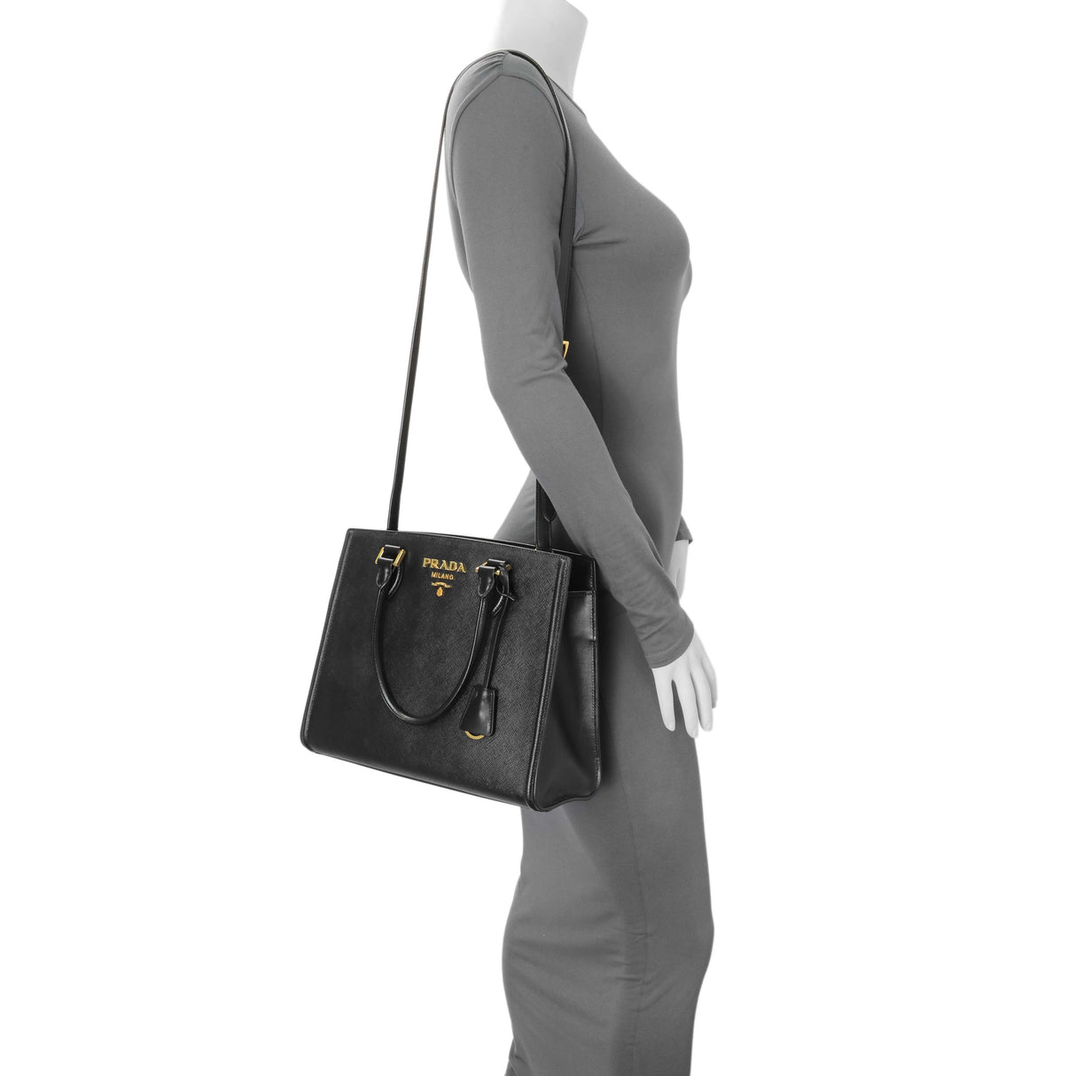 -temp-Prada Black Saffiano Soft Calfskin Tote Entrupy#6423TQW Modaselle