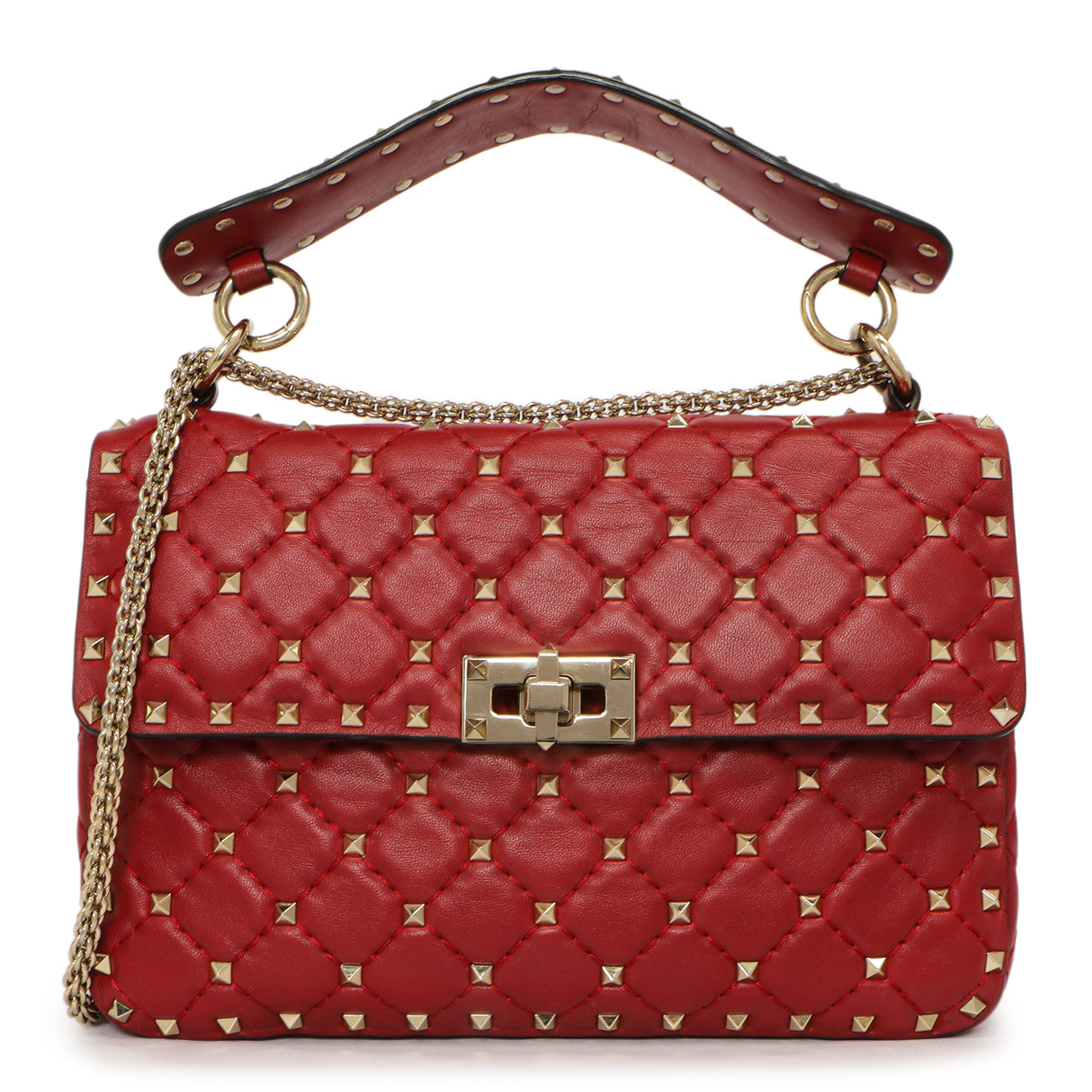 Valentino Red Lambskin Medium Rockstud Spike Shoulder Bag Handbags Valentino