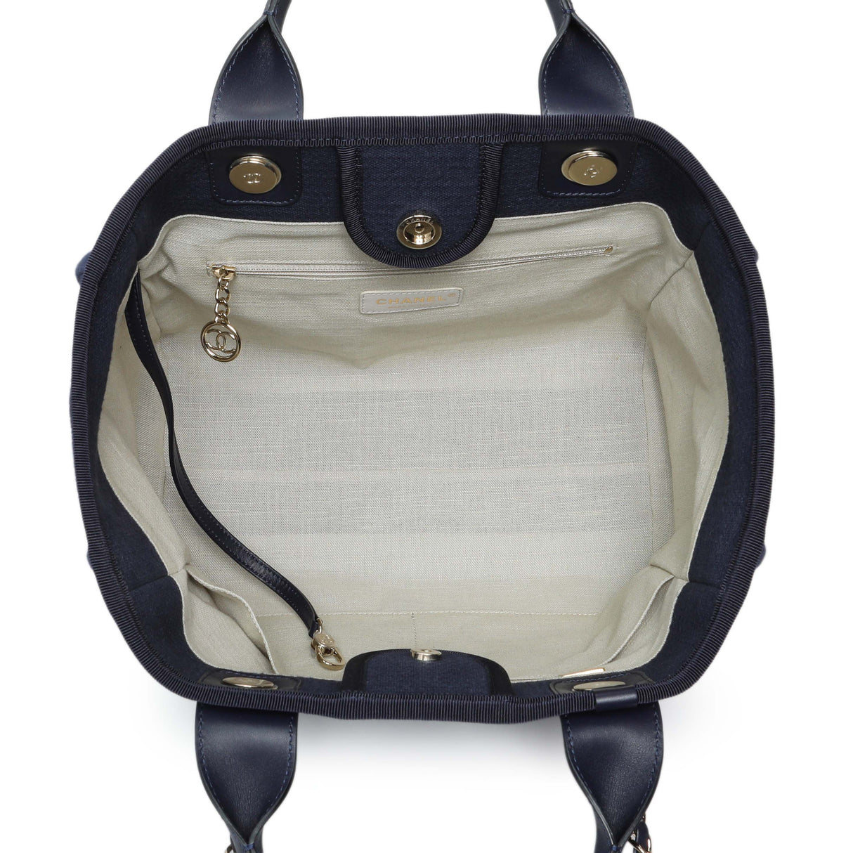 Chanel Navy Mixed Fibers Small Deauville Tote Handbags Chanel