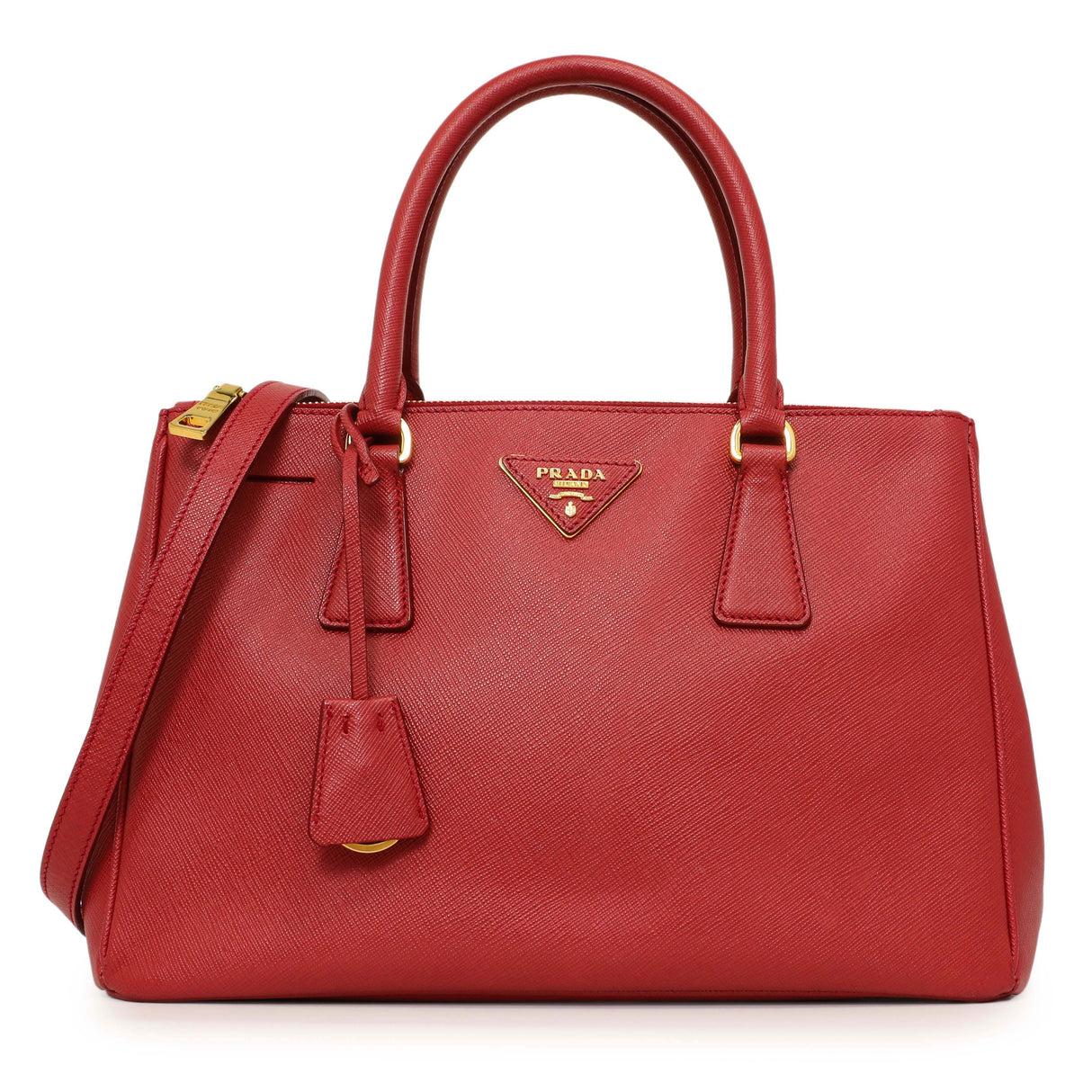 Prada Red Saffiano Small Galleria Double Zip Tote Handbags Prada