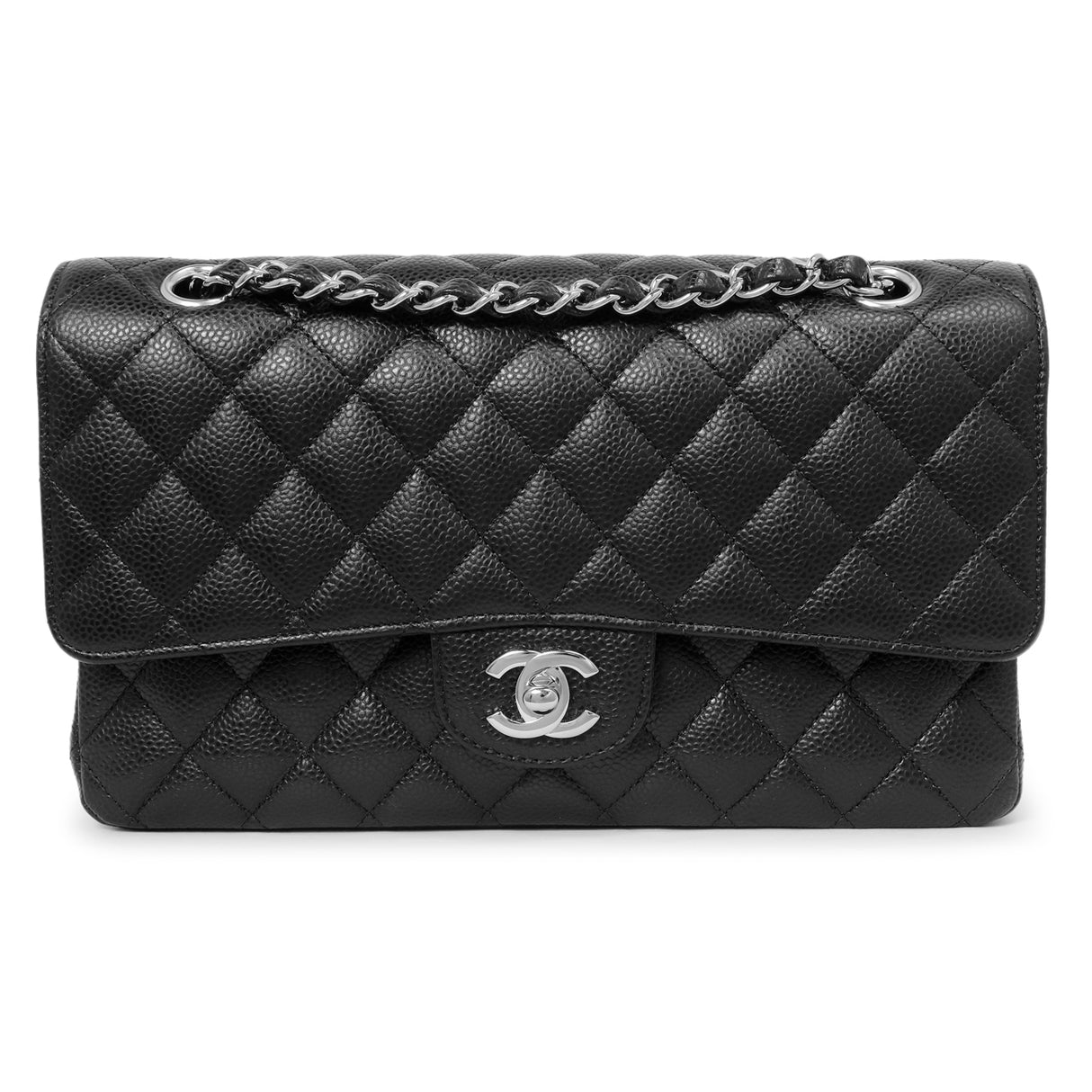 Chanel Black Quilted Caviar Medium Classic Double Flap Handbags Chanel