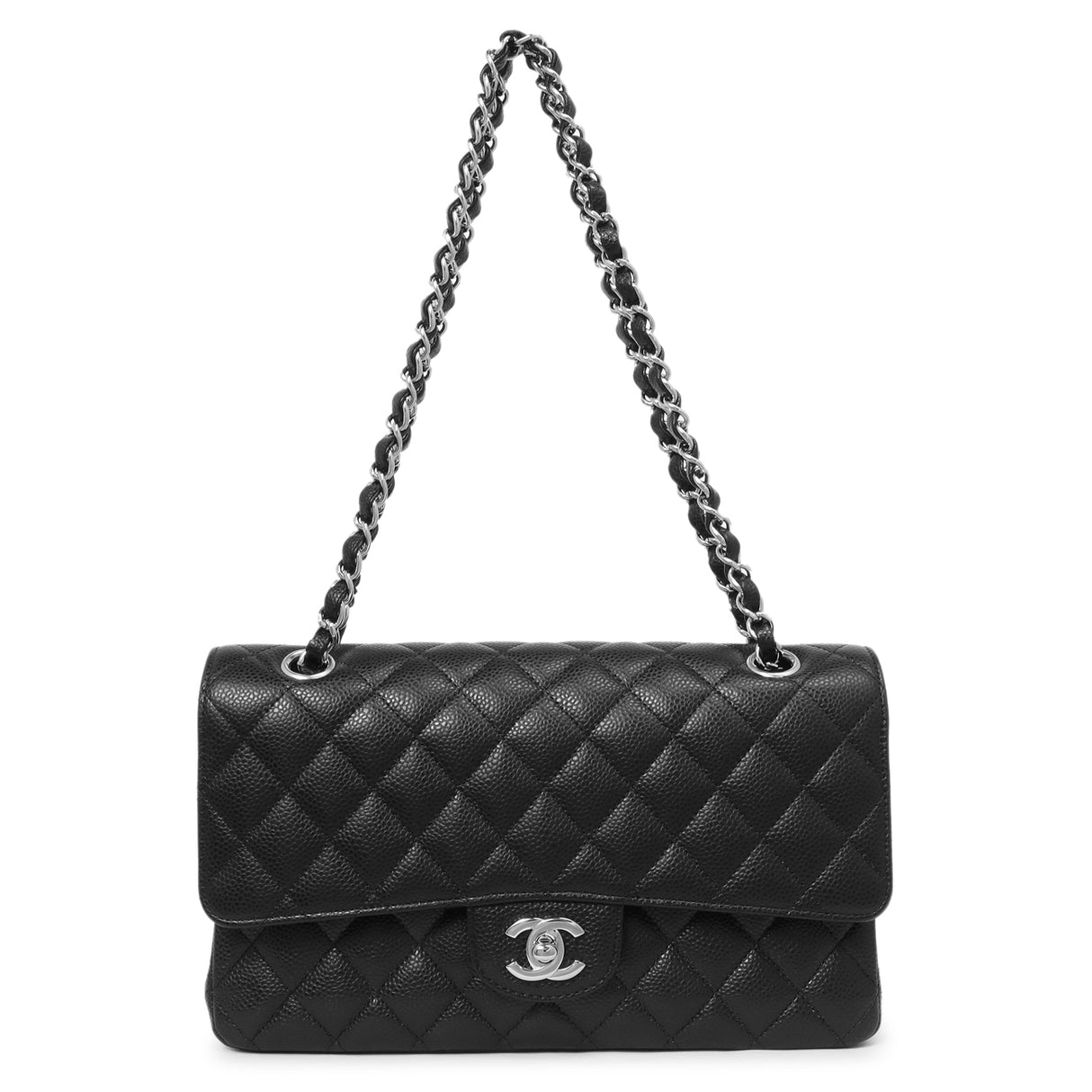 Chanel Black Quilted Caviar Medium Classic Double Flap Handbags Chanel