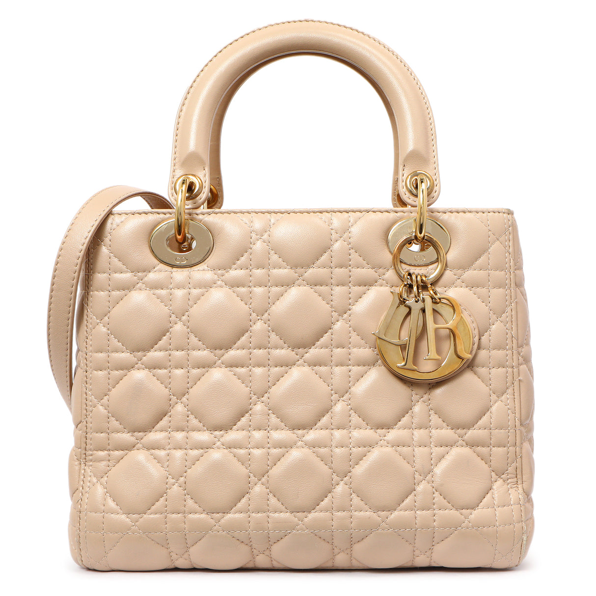 Christian Dior Nude Lambskin Cannage Medium Lady Dior Handbags Christian Dior